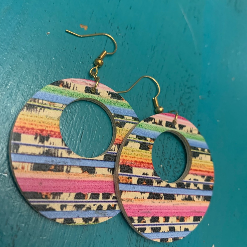 Sarape and leopard print circle earrings